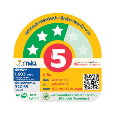 ตู้เย็น 2 ประตู WORLDTECH รุ่น WT-MRF-112 ขนาด 4 คิว ความจุ 112 ลิตร  สีดำ_9